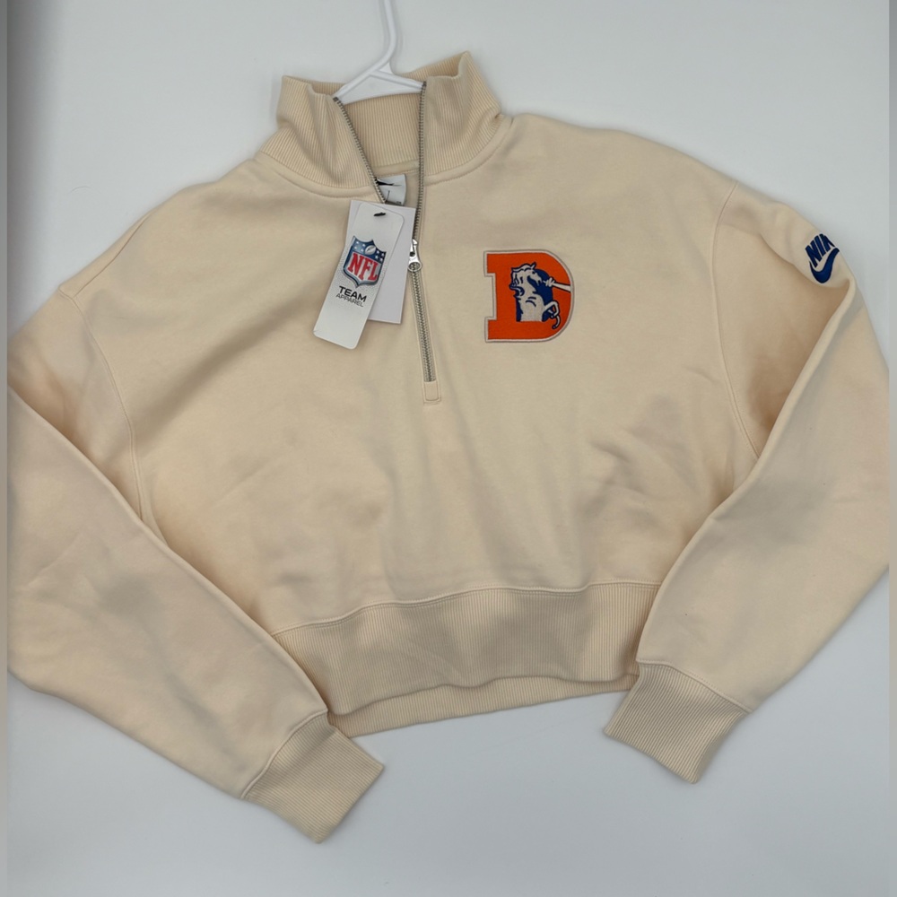 Nike Denver Broncos Cropped Quarter Zip Sweatshirt NWT Cream NFL Women small - Picture 5 of 10